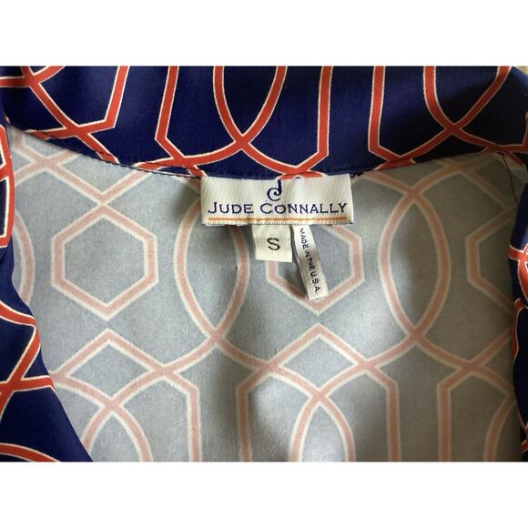 Jude Connally Michelle Dress Small Navy Geometric Stretch 3/4 Sleeve USA $268 - Picture 2 of 11